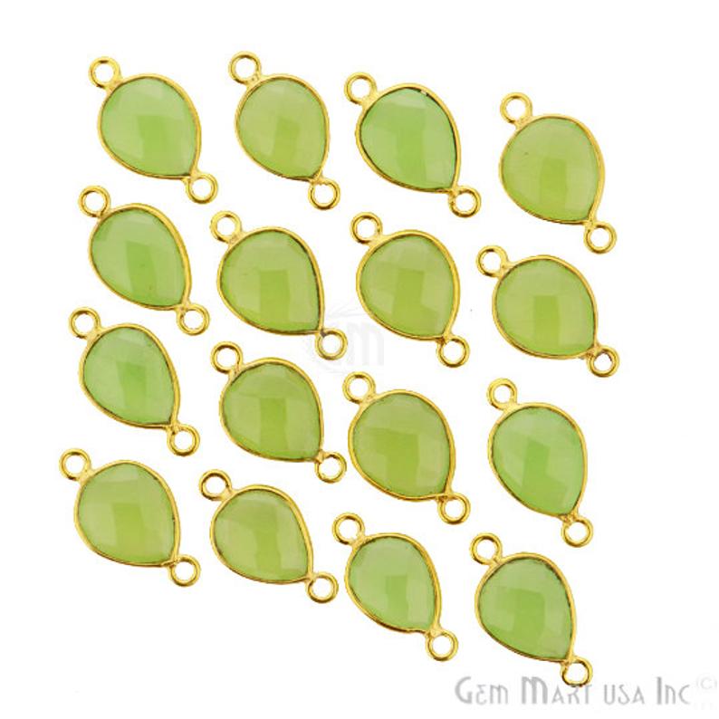 Green Chalcedony Pears 9x11mm Gold Plated Bazel Connector - GemMartUSA