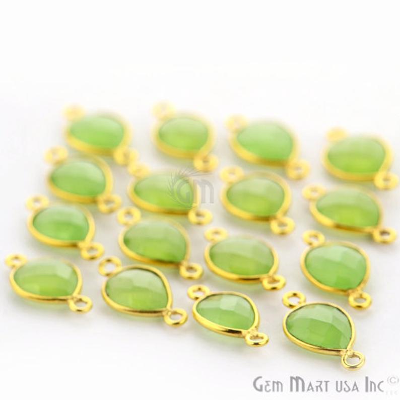 Green Chalcedony Pears 9x11mm Gold Plated Bazel Connector - GemMartUSA
