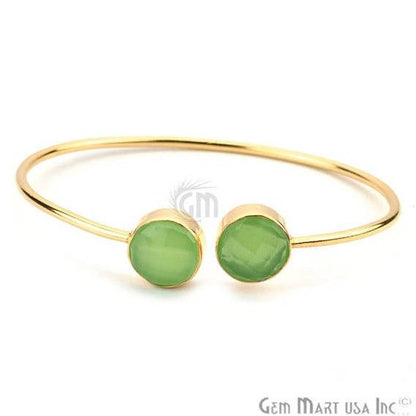 Double Gemstone 12mm Round Shape Gold Adjustable Bangle Bracelet (Choose Gemstone) - GemMartUSA