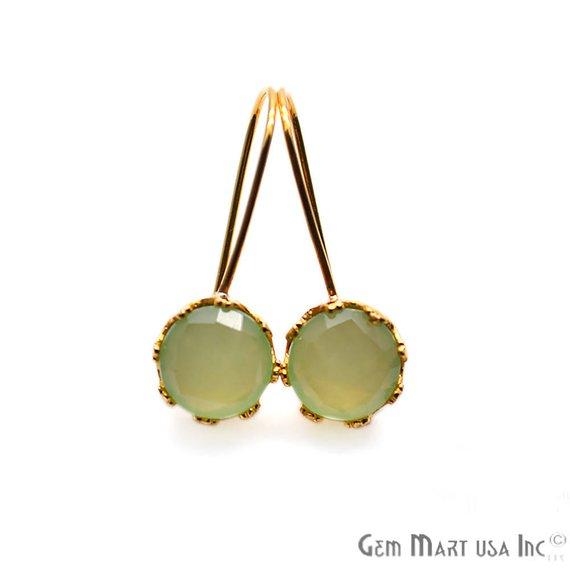 Round 27x10mm Gemstone Gold Dangle Hook Earring (Pick Your Gemstone) - GemMartUSA