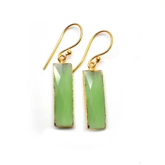 Rectangle 9x30mm Gold Gemstone Hook Earring 1Pair (Pick your Gemstone) - GemMartUSA