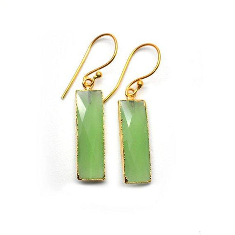 Rectangle 9x30mm Gold Gemstone Hook Earring 1Pair (Pick your Gemstone) - GemMartUSA