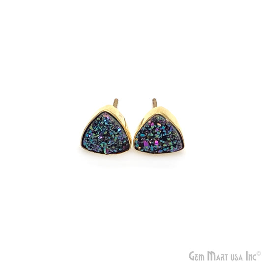 Green Druzy Trillion 10mm Gold Plated Stud Earring