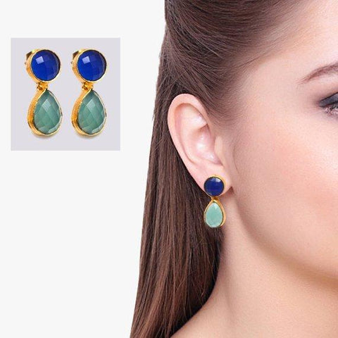 Round & Pears Shape 25x10mm Gold Plated Gemstone Dangle Post Earring Choose Your Style (GDER-5) - GemMartUSA