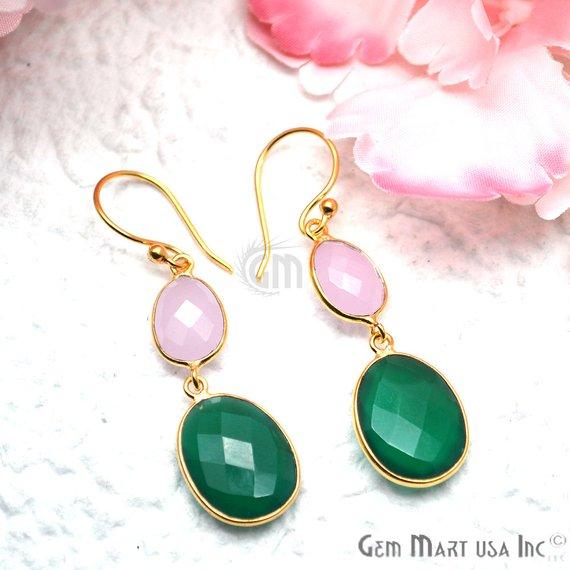 Oval Shape 37x13mm Gold Plated Gemstone Dangle Hook Earring Choose Your Style (GDER-4) - GemMartUSA