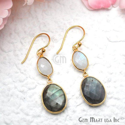 Oval Shape 37x13mm Gold Plated Gemstone Dangle Hook Earring Choose Your Style (GDER-4) - GemMartUSA