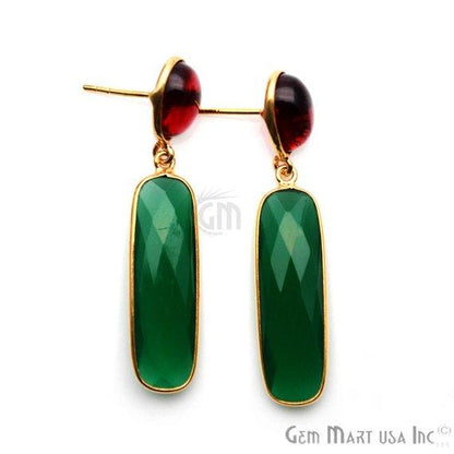 Rectangle & Round Shape 46x10mm Gold Plated Gemstone Dangle Stud Earring Choose Your Style (GDER-3) - GemMartUSA