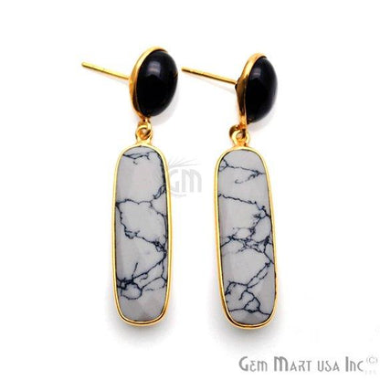 Rectangle & Round Shape 46x10mm Gold Plated Gemstone Dangle Stud Earring Choose Your Style (GDER-3) - GemMartUSA