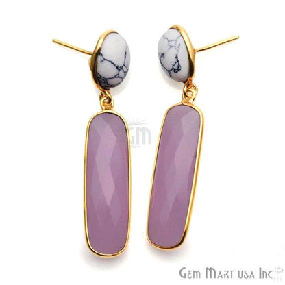 Rectangle & Round Shape 46x10mm Gold Plated Gemstone Dangle Stud Earring Choose Your Style (GDER-3) - GemMartUSA