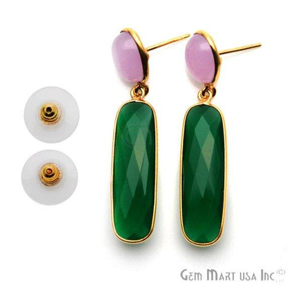 Rectangle & Round Shape 46x10mm Gold Plated Gemstone Dangle Stud Earring Choose Your Style (GDER-3) - GemMartUSA