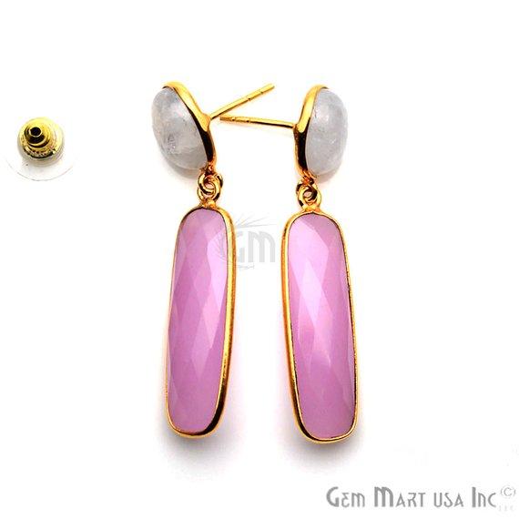 Rectangle & Round Shape 46x10mm Gold Plated Gemstone Dangle Stud Earring Choose Your Style (GDER-3) - GemMartUSA