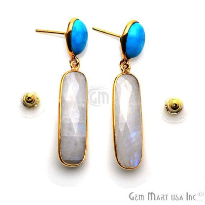 Rectangle & Round Shape 46x10mm Gold Plated Gemstone Dangle Stud Earring Choose Your Style (GDER-3) - GemMartUSA