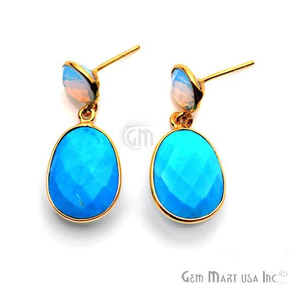 Gold Plated Round & Oval 30x13mm Gemstone Dangle Stud Earring 1Pair (Pick Your Stone) - GemMartUSA