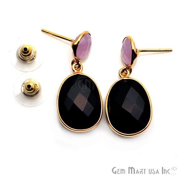 Gold Plated Round & Oval 30x13mm Gemstone Dangle Stud Earring 1Pair (Pick Your Stone) - GemMartUSA