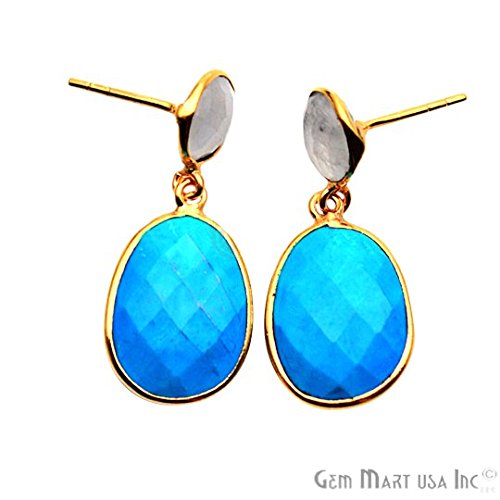 Gold Plated Round & Oval 30x13mm Gemstone Dangle Stud Earring 1Pair (Pick Your Stone) - GemMartUSA
