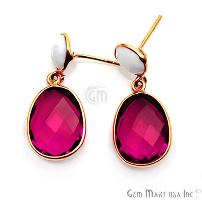 Gold Plated Round & Oval 30x13mm Gemstone Dangle Stud Earring 1Pair (Pick Your Stone) - GemMartUSA