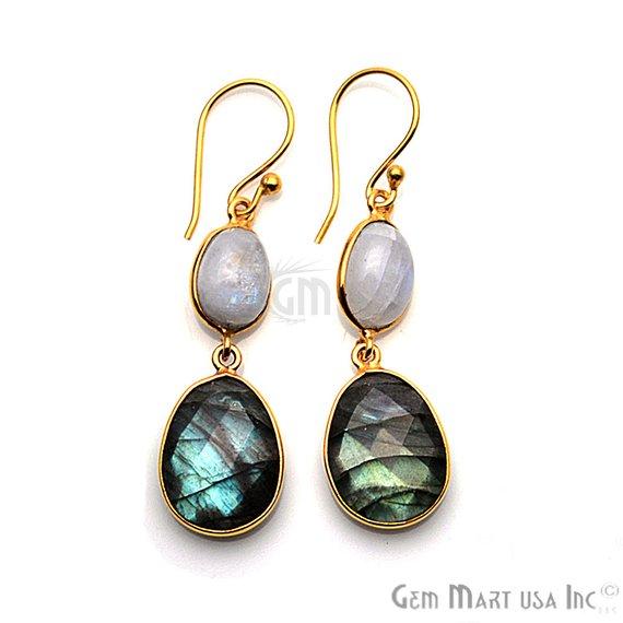 Oval Shape 37x13mm Gold Plated Gemstone Dangle Hook Earring Choose Your Style (GDER-4) - GemMartUSA