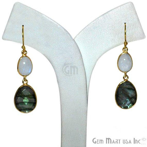 Oval Shape 37x13mm Gold Plated Gemstone Dangle Hook Earring Choose Your Style (GDER-4) - GemMartUSA