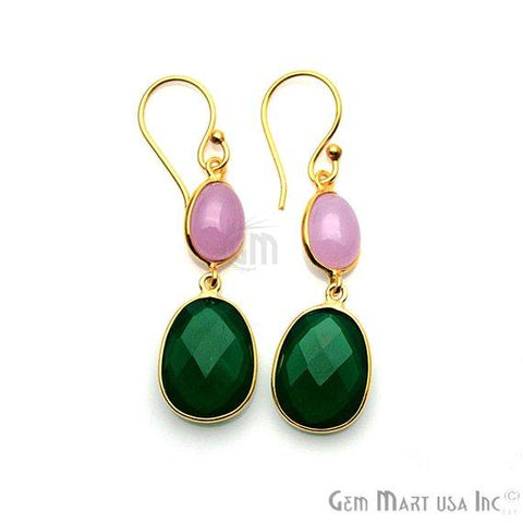 Oval Shape 37x13mm Gold Plated Gemstone Dangle Hook Earring Choose Your Style (GDER-4) - GemMartUSA