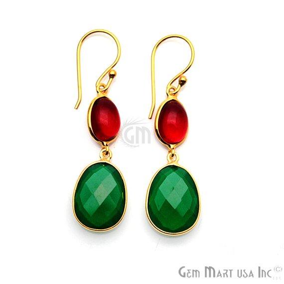 Oval Shape 37x13mm Gold Plated Gemstone Dangle Hook Earring Choose Your Style (GDER-4) - GemMartUSA