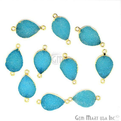 Gold Electroplated 13x18mm Pears Double Bail Druzy Gemstone Connector