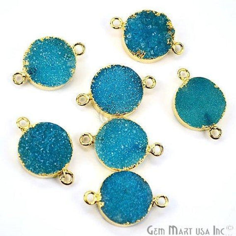 Gold Electroplated 14mm Round Druzy Double Bail Gemstone Connector