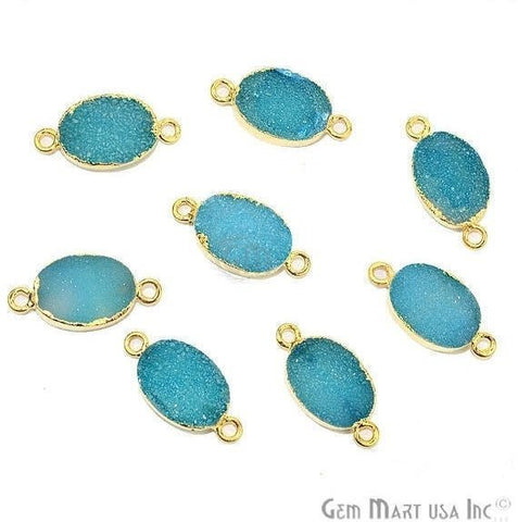 Gold Electroplated Druzy 10x14mm Oval Druzy Gemstone Connector (Pick Your Color, Bail) - GemMartUSA