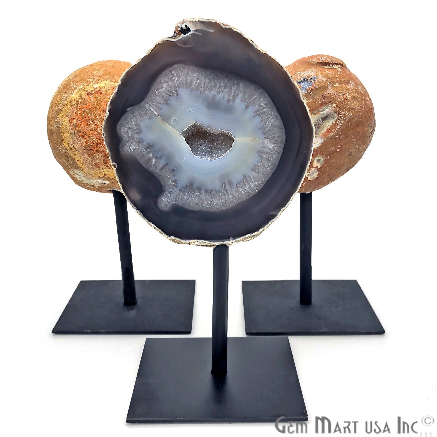 3-4" Geode Metal Holder, Gemstone Home Decor, Table Centerpiece - GemMartUSA