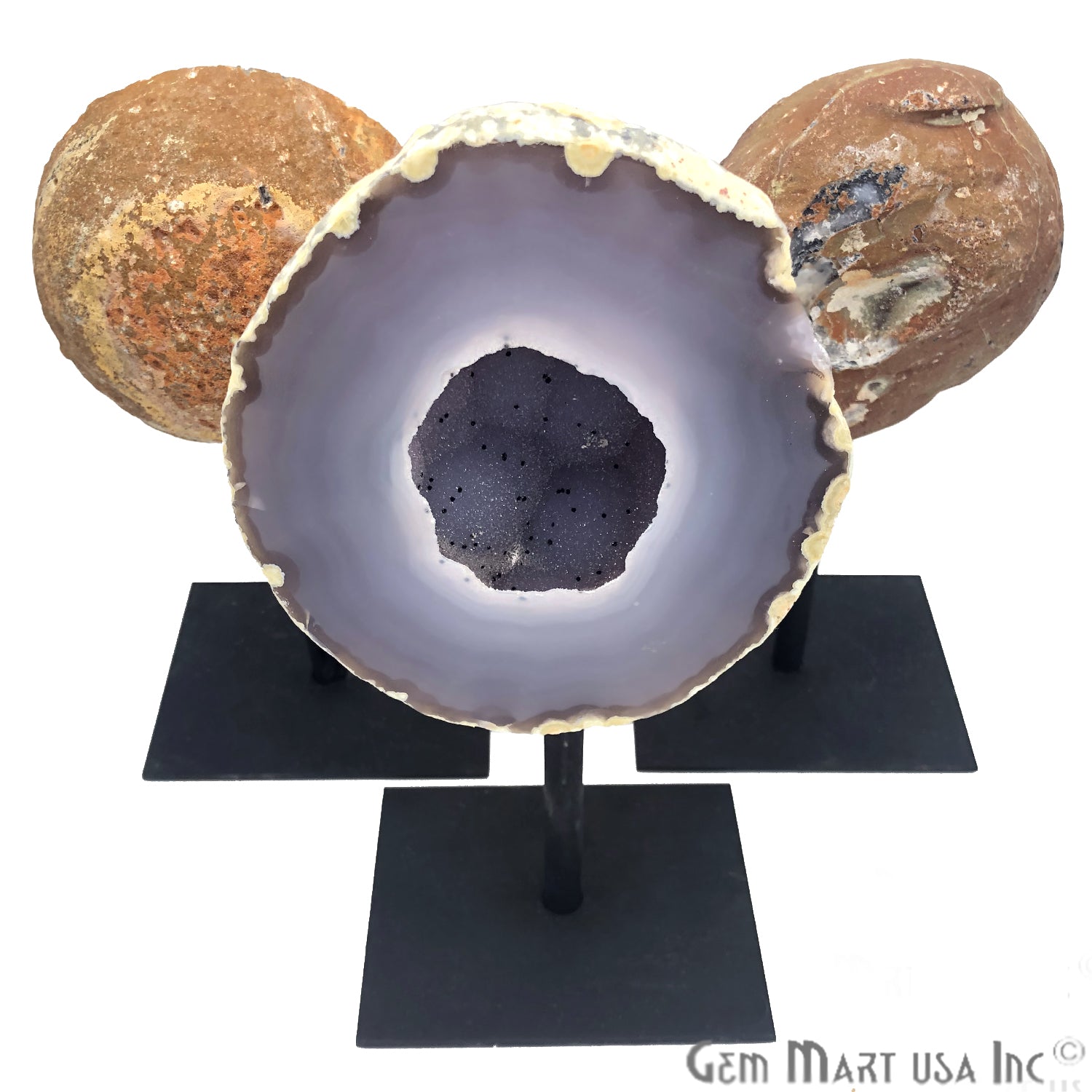 3-4" Geode Metal Holder, Gemstone Home Decor, Table Centerpiece - GemMartUSA