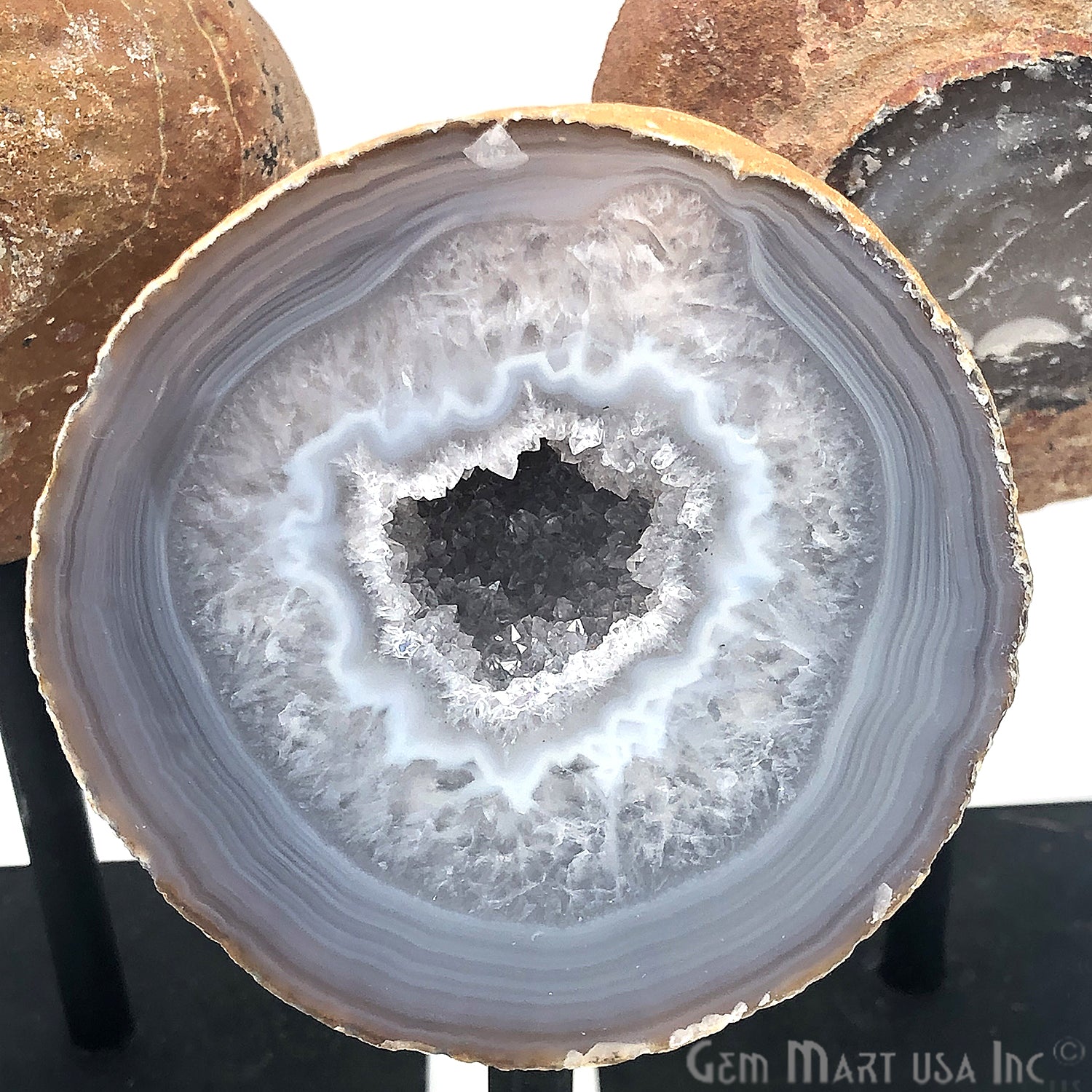 3-4" Geode Metal Holder, Gemstone Home Decor, Table Centerpiece - GemMartUSA