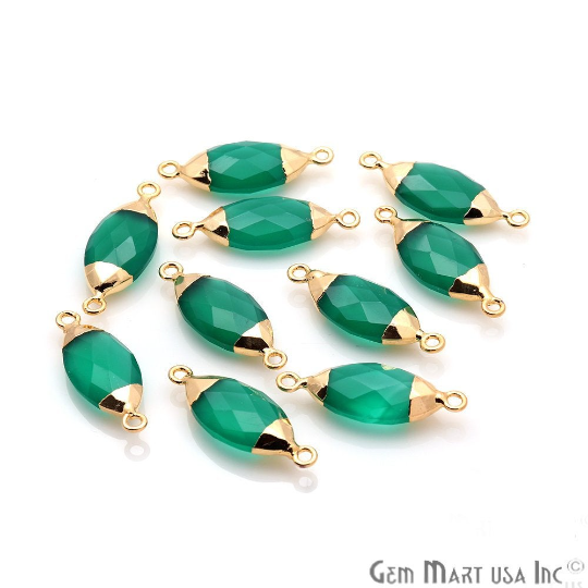 Green Onyx Gold Electroplated 10x20mm Marquise Gemstone Connector