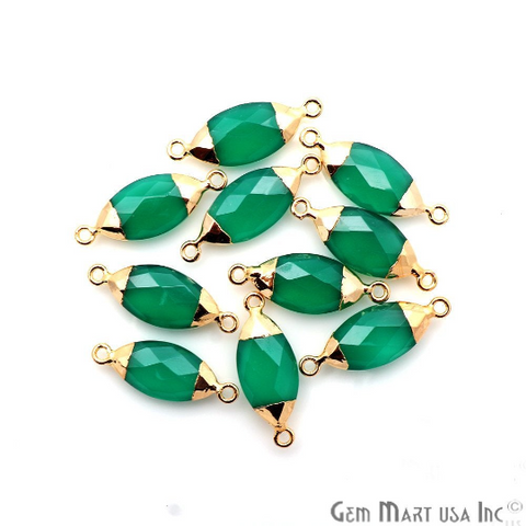 Green Onyx Gold Electroplated 10x20mm Marquise Gemstone Connector