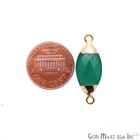 Green Onyx Gold Electroplated 10x20mm Marquise Gemstone Connector