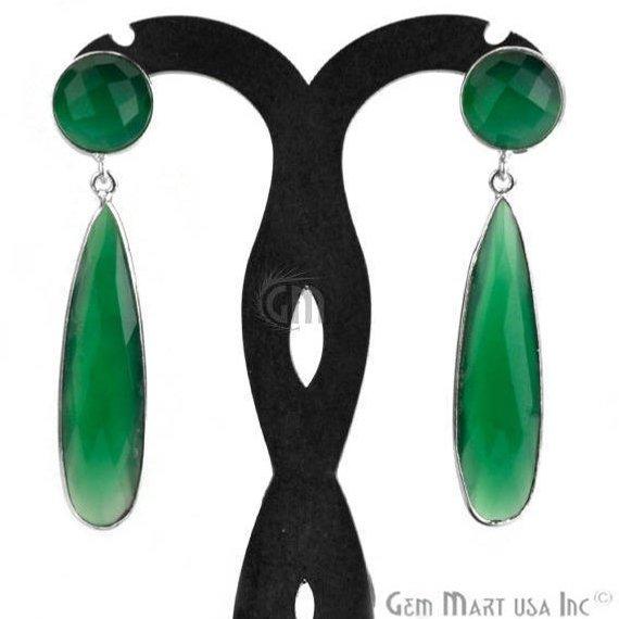 Pear and Round Shape 43x28mm Silver Plated Gemstone Dangle Studs (Pick your Gemstone) (90012-1) - GemMartUSA