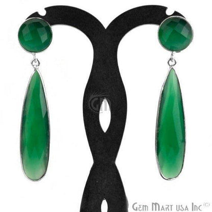 Pear and Round Shape 43x28mm Silver Plated Gemstone Dangle Studs (Pick your Gemstone) (90012-1) - GemMartUSA