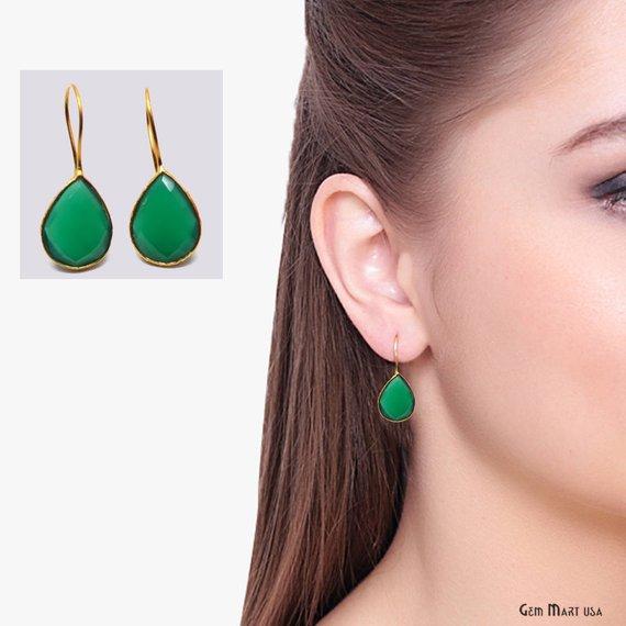 Pear 17x13mm Gold Gemstone Hook Earrings 1 Pair (Pick your Gemstone) - GemMartUSA