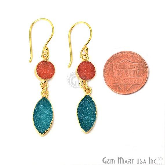 Double Druzy 48x8mm Gold Plated Dangle Hook Earrings (Pick your Gemstone) (90127-1) - GemMartUSA