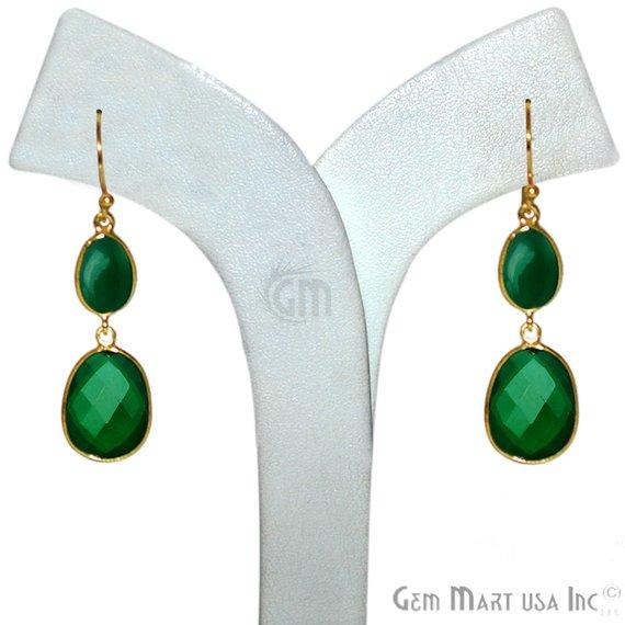 Green Onyx Earrings, Onyx Cabochon Earrings, Gold Hook Earring, Cabochon Earring, Dangle Earrings (GOER-90239) - GemMartUSA