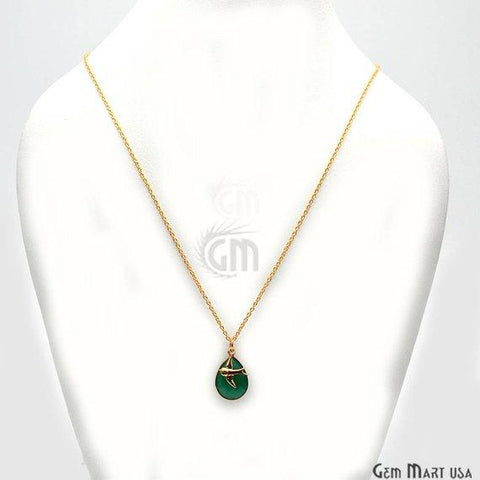 Gemstone Bird Charm Gold Pendant Necklace (Pick your Gemstone) - GemMartUSA