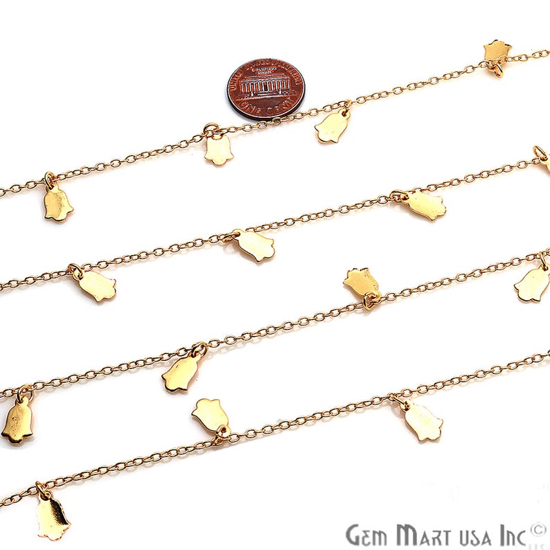 Plain Lotus Finding Gold Plated Soldered Station Rosary Chain - GemMartUSA