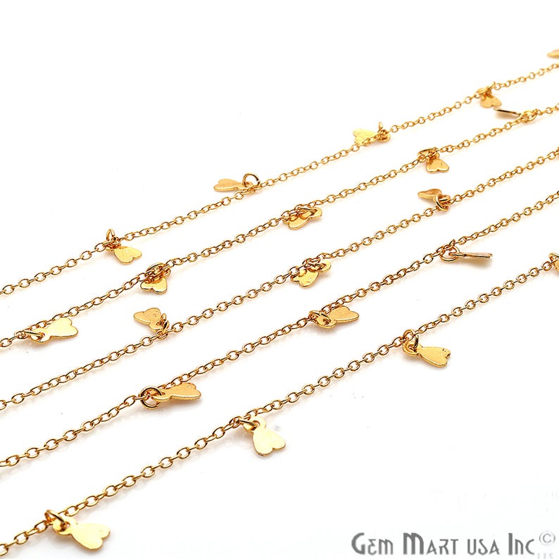 Heart Shape Finding Gold Plated Soldered Station Rosary Chain - GemMartUSA