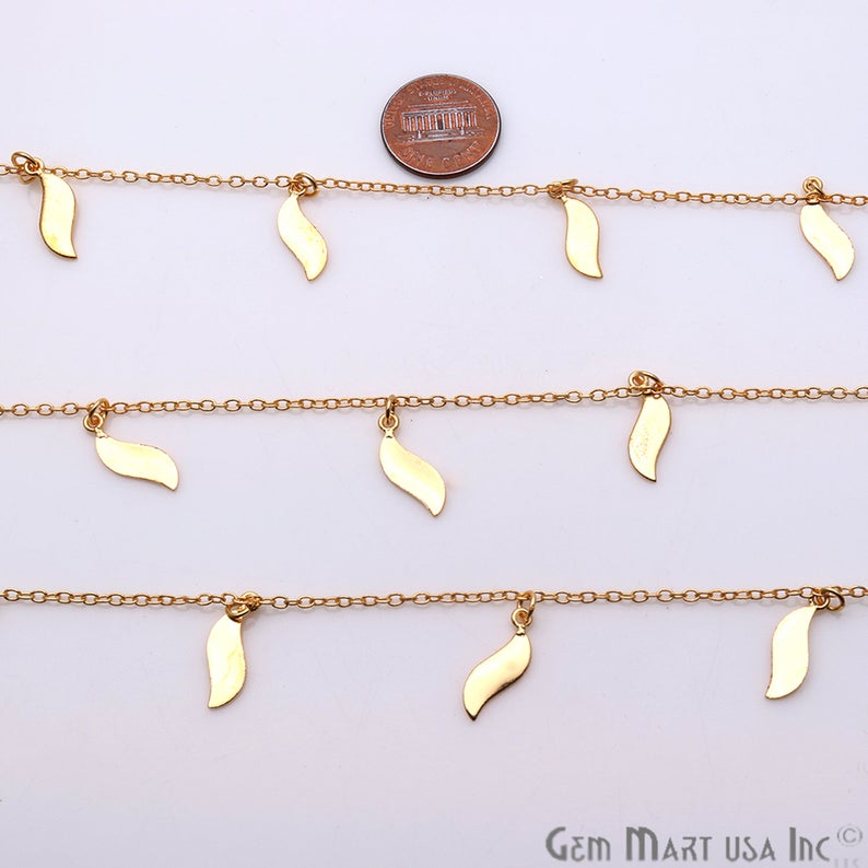Leaf Motif Finding Gold Plated Soldered Station Rosary Chain - GemMartUSA
