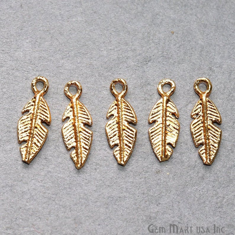 5pc Lot Leaf Shape Gold Plated 18x6mm Charm Finding Connector - GemMartUSA