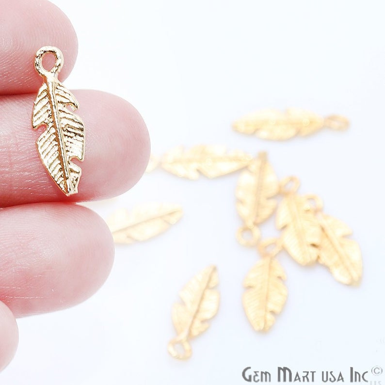 5pc Lot Leaf Shape Gold Plated 18x6mm Charm Finding Connector - GemMartUSA
