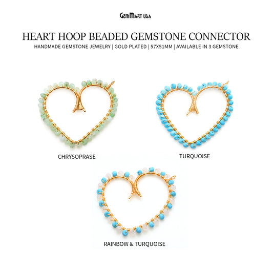 DIY Heart Shaped Hoop Beaded 57x51mm Gold Wire Wrapped Jewelry Connector