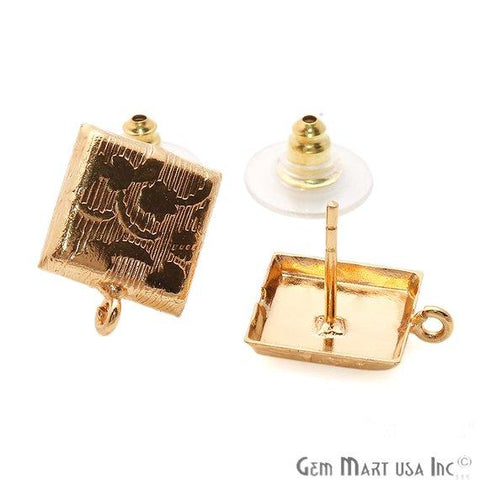 DIY Gold Plated Rectangle Shape Loop Connector Stud Earrings - GemMartUSA