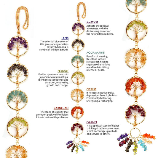 7 Chakra Tree Of Life Gemstones, 16'' Round Tree Of Life Pendants On A String, Healing Pendants, Home Decor