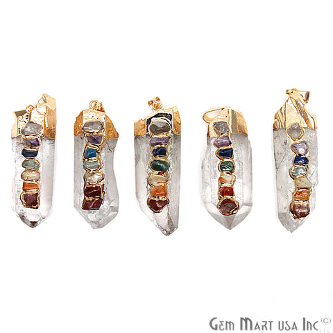 DIY 7 Chakra Crystal Pendant, Gold Electroplated Pendant, Rough Crystal Pendant, Gemstone Pendant (GP7C-50001) - GemMartUSA