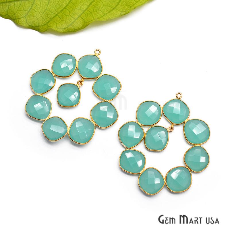 Aqua Chalcedony 52x45mm Gold Plated Bezel Earring Connector Component (1pc) - GemMartUSA