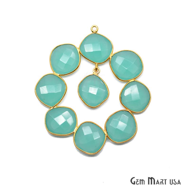 Aqua Chalcedony 52x45mm Gold Plated Bezel Earring Connector Component (1pc) - GemMartUSA